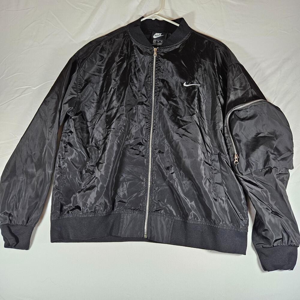 Nike Sleek Black Windbreaker Bomber Track Jacket Parachute Swishy Plus Size 1XL